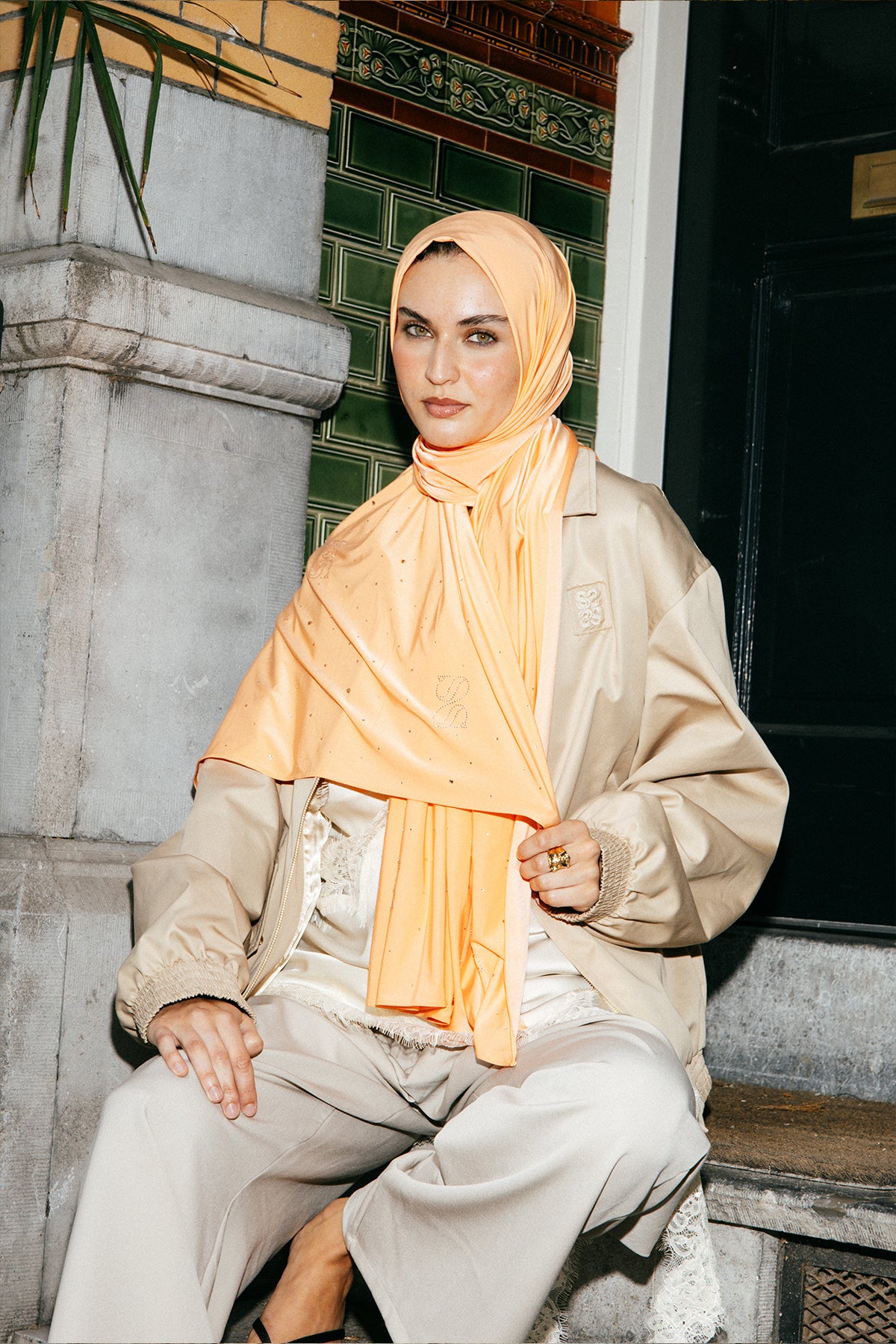Stone Liquid Scarf | Coral Orange