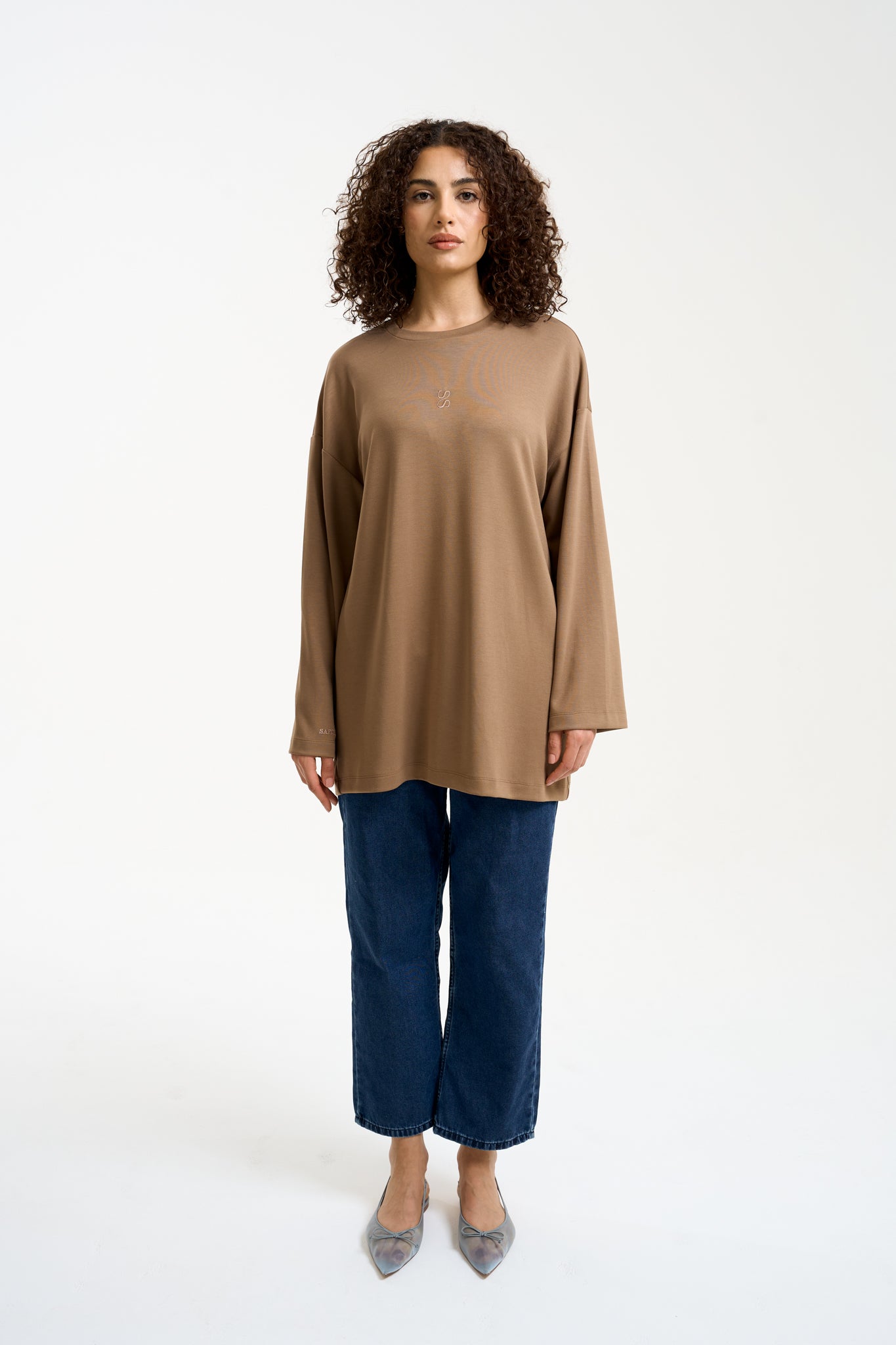 Oversized long sleeve nude